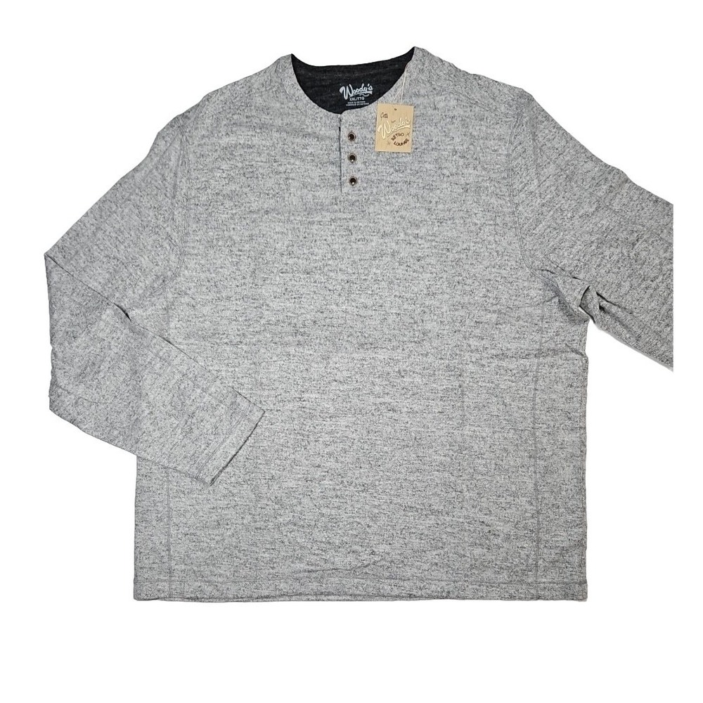 Woody's Retro Lounge Mens Grey Long Sleeve Henley Shirt Size XXL NWT